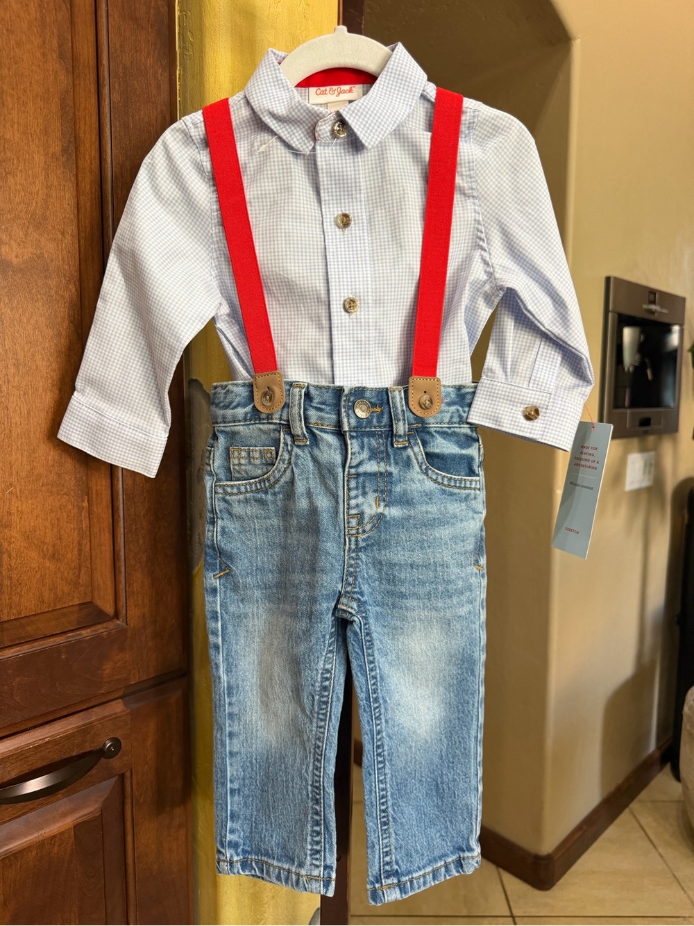 NWT Cat & Jack Jean Suspenders outfit 12 months